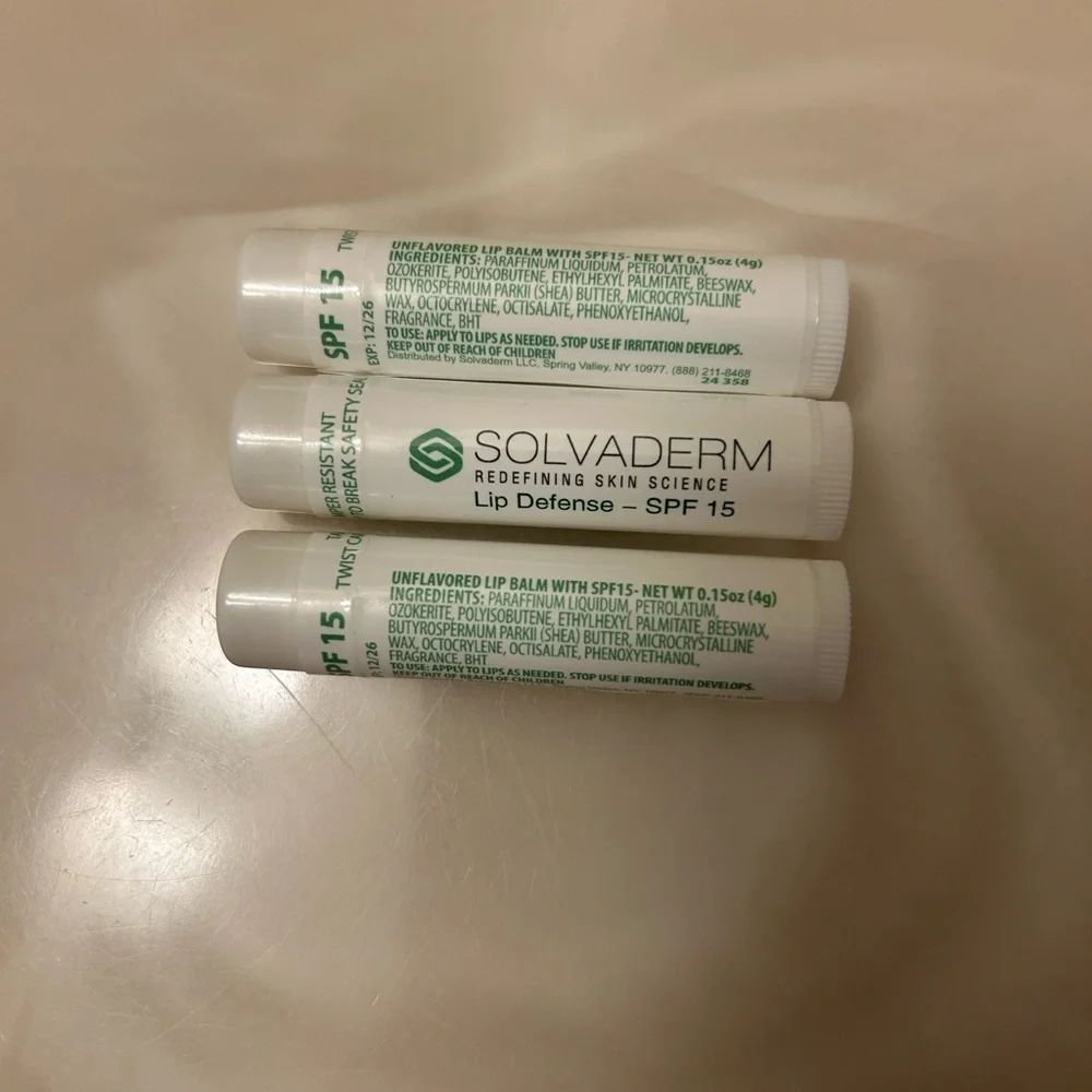 SOLVADERM Lip Defense SPF 15 Lip Balm BUNDLE OF 3